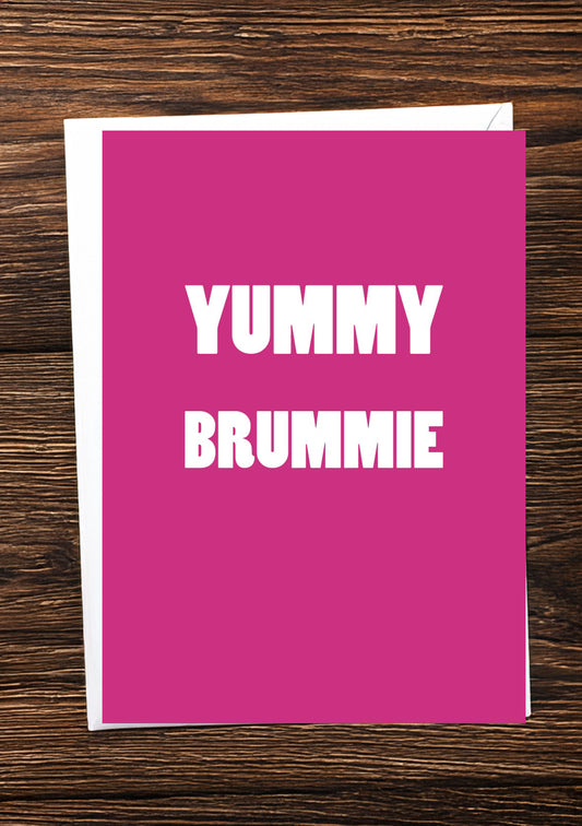 Yummy Brummie greetings card (pink)