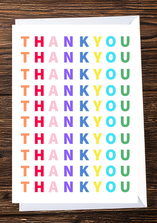 Thank you card with the rainbow lettering (white background)