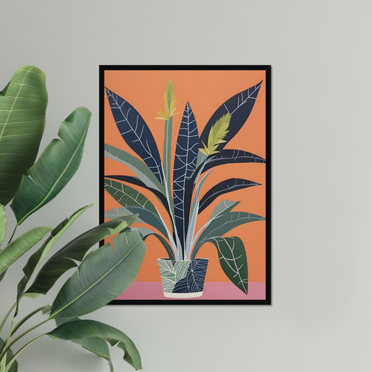 'House plants #2' - Contemporary Orange and Blue Wall Art