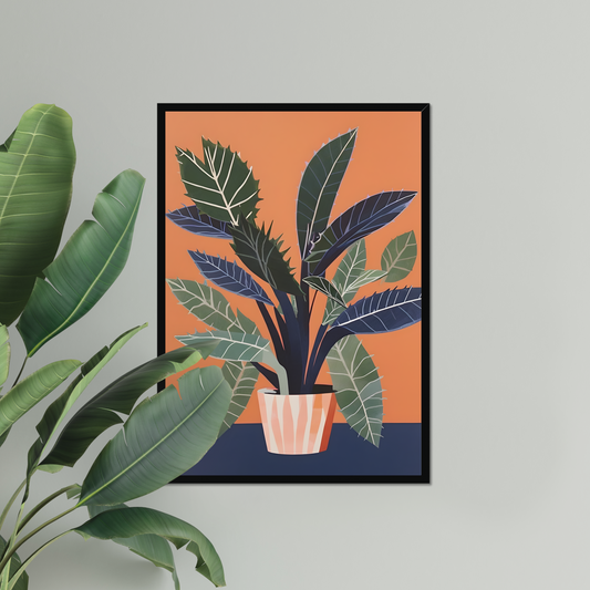 'House plants #3' - Contemporary Orange and Blue Wall Art