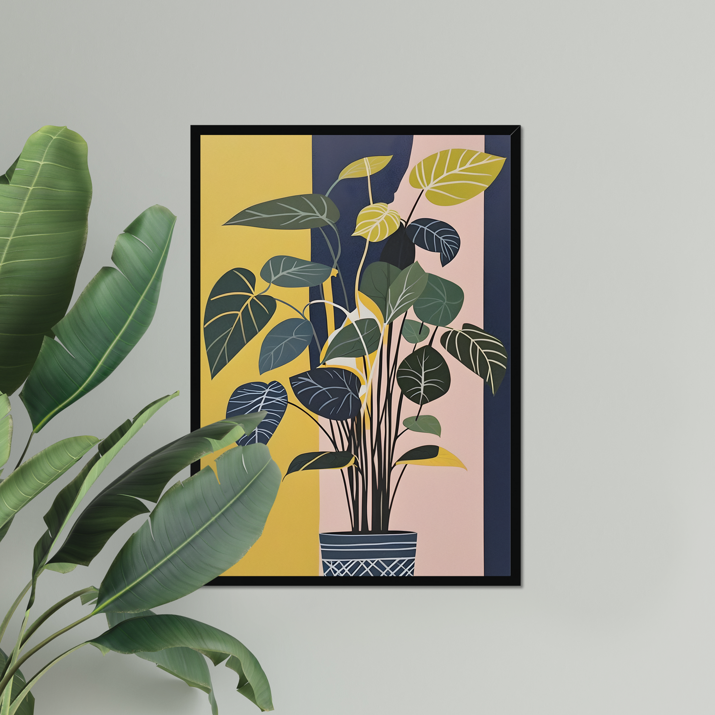 'House plants #1' - Contemporary Yellow, Blue, and Pink Wall Art