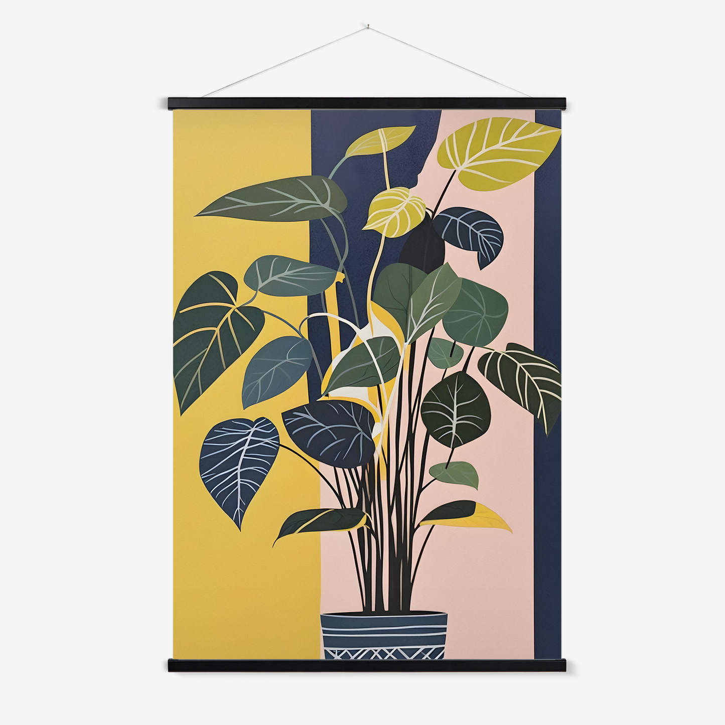 'House plants #1' - Contemporary Yellow, Blue, and Pink Wall Art