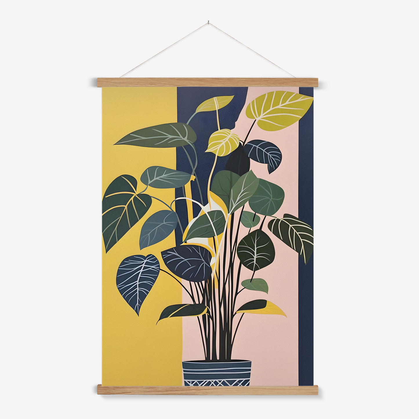 'House plants #1' - Contemporary Yellow, Blue, and Pink Wall Art