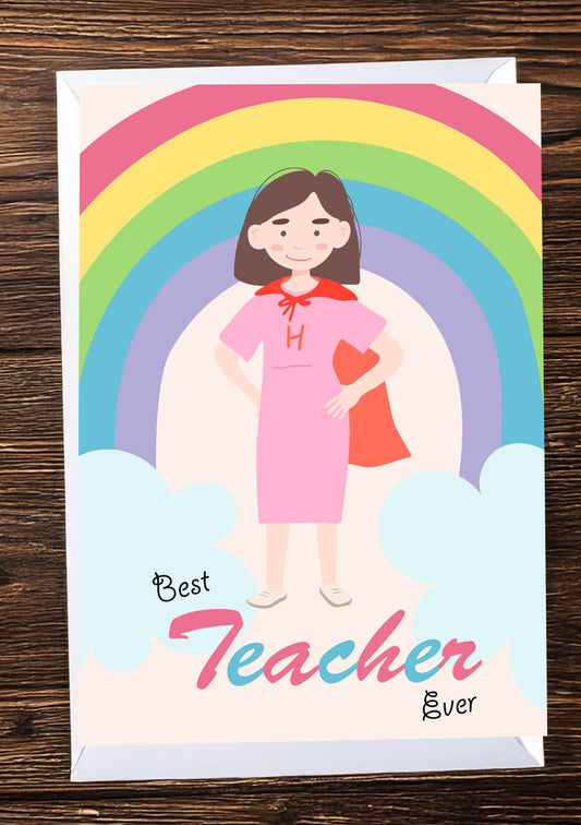 Thank you card for a teacher (female image on front)