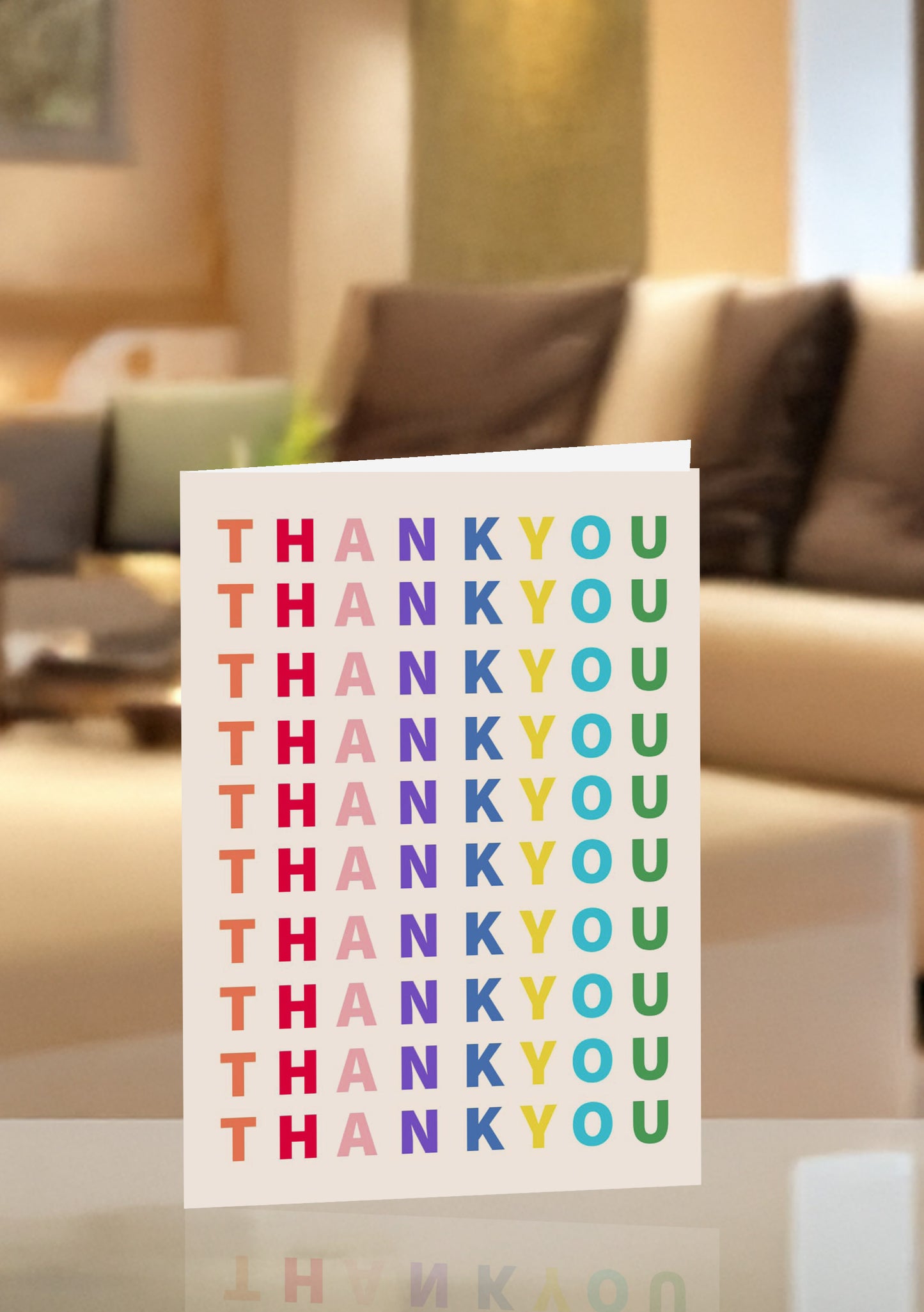 Thank you card with the rainbow lettering (white background)